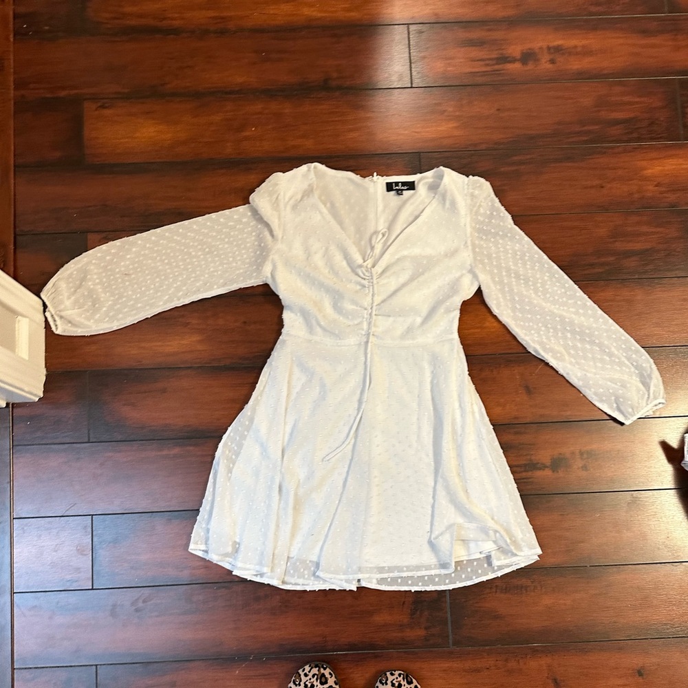 Lulus long sleeve v neck dress with Swiss dots